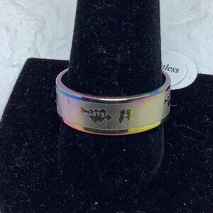 Stainless Steel Sliver Metallic Rainbow Love Ring‎ Unisex Sliver Tone Size 12
